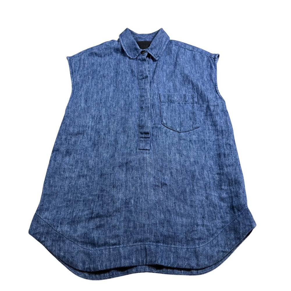 Womens J Crew Collection Blue 100% Linen Sleeveless Chambray Top Office Career 2